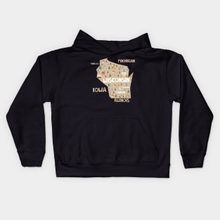 Wisconsin State USA Illustrated Map Kids Hoodie
